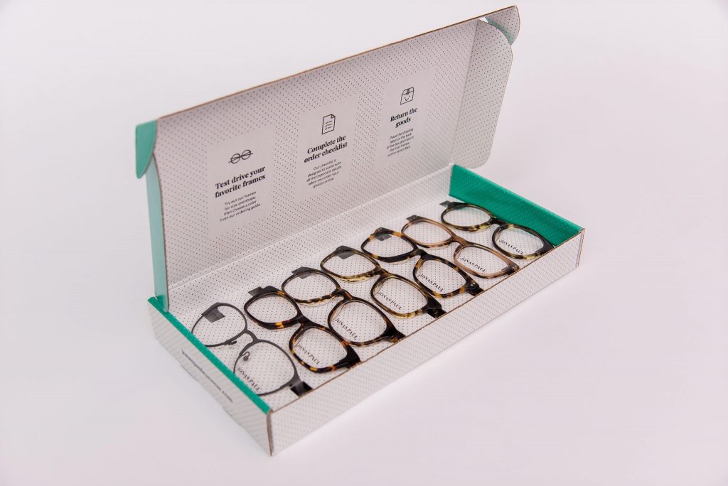 Shipping box, Jonas Paul Eyewear, courtesy box